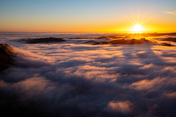 Fototapeta na wymiar Sunrise and morning fog, Te Mata Peak, Hawke's Bay, New Zealand