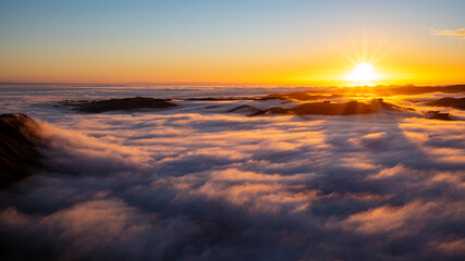 Fototapeta na wymiar Sunrise and morning fog, Te Mata Peak, Hawke's Bay, New Zealand
