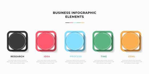 Presentation business infographic template with 5 options or steps. Modern infographic design template. Creative concept of five stages of business project