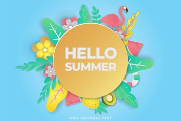 Summer sale banner in papercut style with editable text effect. Premium Vector