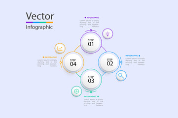 Vector infographic template with 3D paper label, integrated circles. Business concept with 4 options. For content, diagram, flowchart.