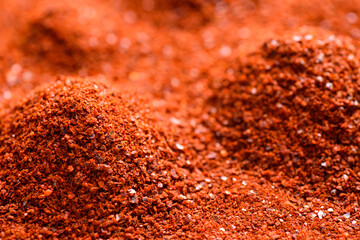 Pile of red cayenne pepper texture for background, Chili flakes, Chili powder  