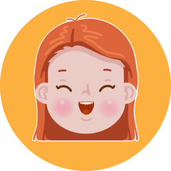 Cute red hair girl head head smiley face and curly hair.