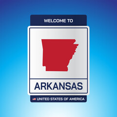The Sign United states of America with  message, Arkansas and map on Blue Background vector art image illustration.