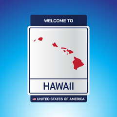 The Sign United states of America with  message, Hawaii and map on Blue Background vector art image illustration.