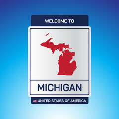 The Sign United states of America with  message, Michigan and map on Blue Background vector art image illustration.