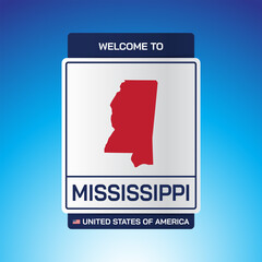 The Sign United states of America with  message, mississippi and map on Blue Background vector art image illustration.