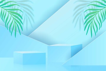 Podium Display product cosmetic summer banners, realistic style minimalist. Premium Vector