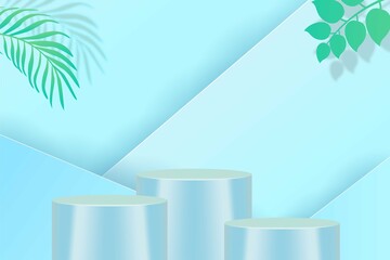 Podium Display product cosmetic summer banners, realistic style minimalist. Premium Vector