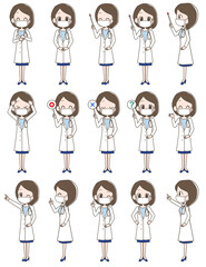 マスクを着けた女性の医師の表情セット