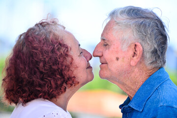 couple kissing,Day of the Elderly, Day of the Third Age, s3nior life, eskimo kiss, senior couple,...
