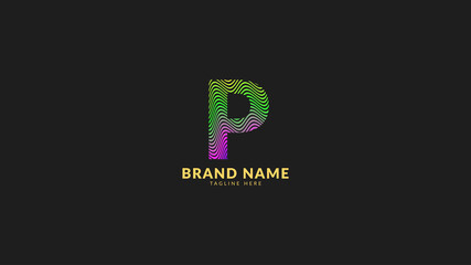 letter P wavy rainbow abstract colorful logo for creative and innovative company brand. print or web vector design element