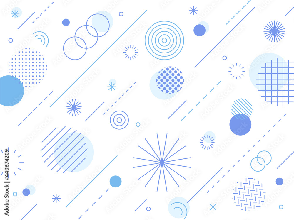 Poster texture shapes created by thin lines of cool blue color. simple pattern design template.