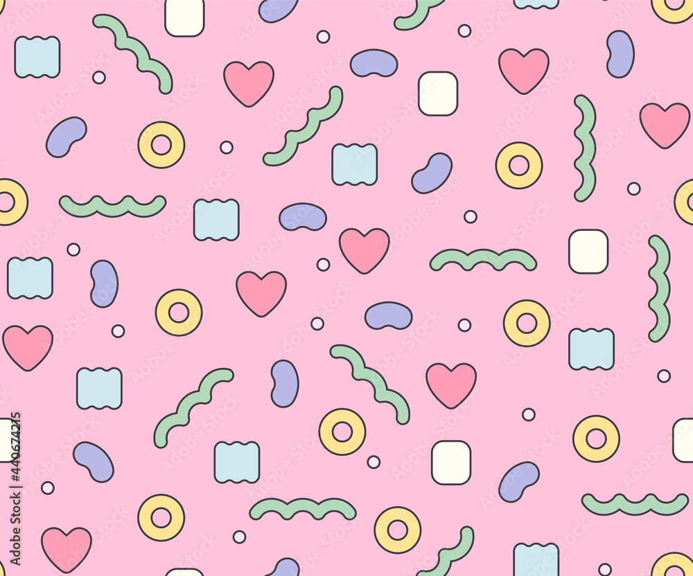Poster a seamless pattern with hearts and cute decoration figures freely arranged. simple pattern design te