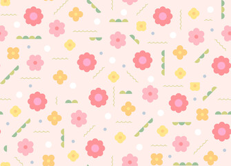Cute and simple pink yellow flower pattern. Simple pattern design template.