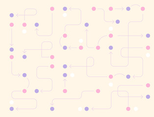 Small circles connected by complex arrow lines. Simple pattern design template.