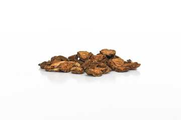 Dried burdock roots (arctium) on isolated white background
