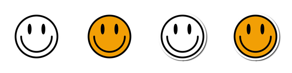 Conjunto de iconos de caritas felices 3d. Emoticón de felicidad, chat, mensaje electrónico. Concepto de alegría, sonrisa, entusiasmo. Ilustración vectorial - obrazy, fototapety, plakaty