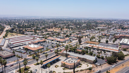 Fototapeta na wymiar Aerial view of the downtown skyline of Moreno Valley, California.