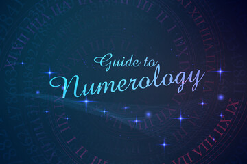 Astrology and numerology concept with zodiac signs and numbers over starry sky
