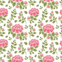 Badezimmer Foto Rückwand Vintage floral seamless pattern of red rose bouquet, flower buds and leaf branch illustration arrangements for fabric, textile, women fashion, gift paper, feminine and beauty products © Artflorara