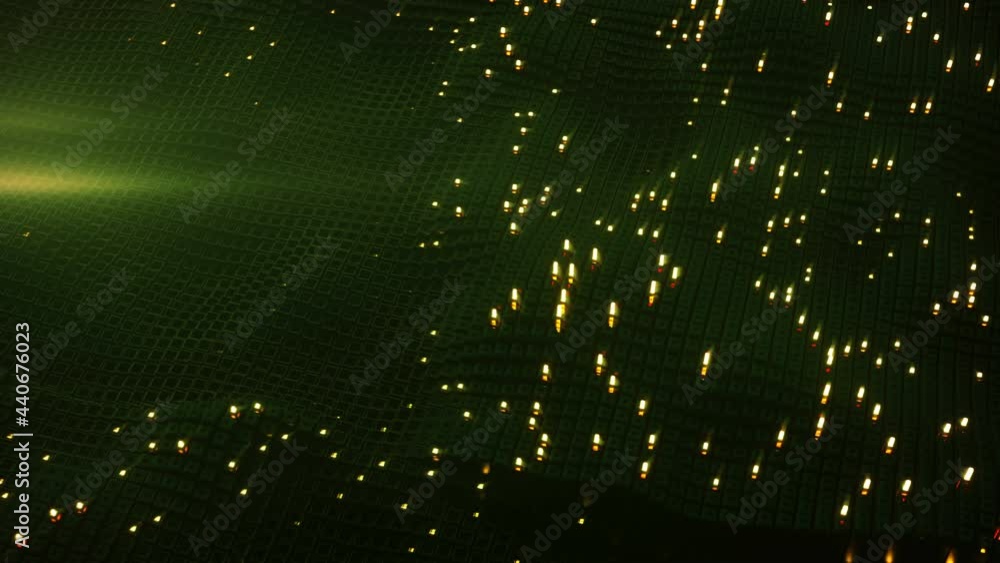 Poster green chaotic cubes are waving. science fiction or futuristic technology concept. seamless loop 3d r