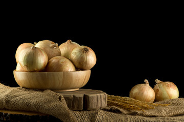 Onions on the vintage background