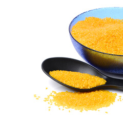 Golden rice on white background