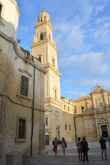 Lecce, Italy. View of cathedral Duomo di Lecce with bell tower.