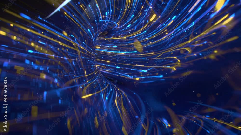 Poster blue and orange glow lines. big data stream. futuristic technology or sci-fi design. 3d render seaml