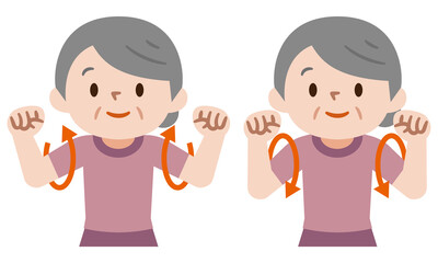 腕を回して肩をほぐすシニア女性