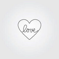 One line heart silhouette design.Valentine's Love text for prints, designs, cards, clothes and tattoo