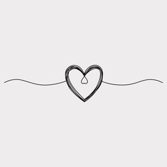 One line heart silhouette design. Trendy continuous line art vector illustration with heart.