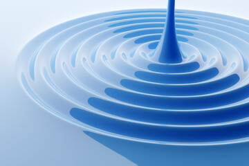 Fototapeta na wymiar 3d illustration of a blue drop falling into a liquid with waves Close up of water droplets