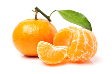 Orange mandarin or tangerine fruit isolated on white background 