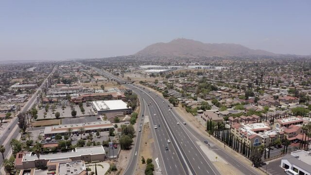 Aerial view of the downtown skyline of Moreno Valley, California.