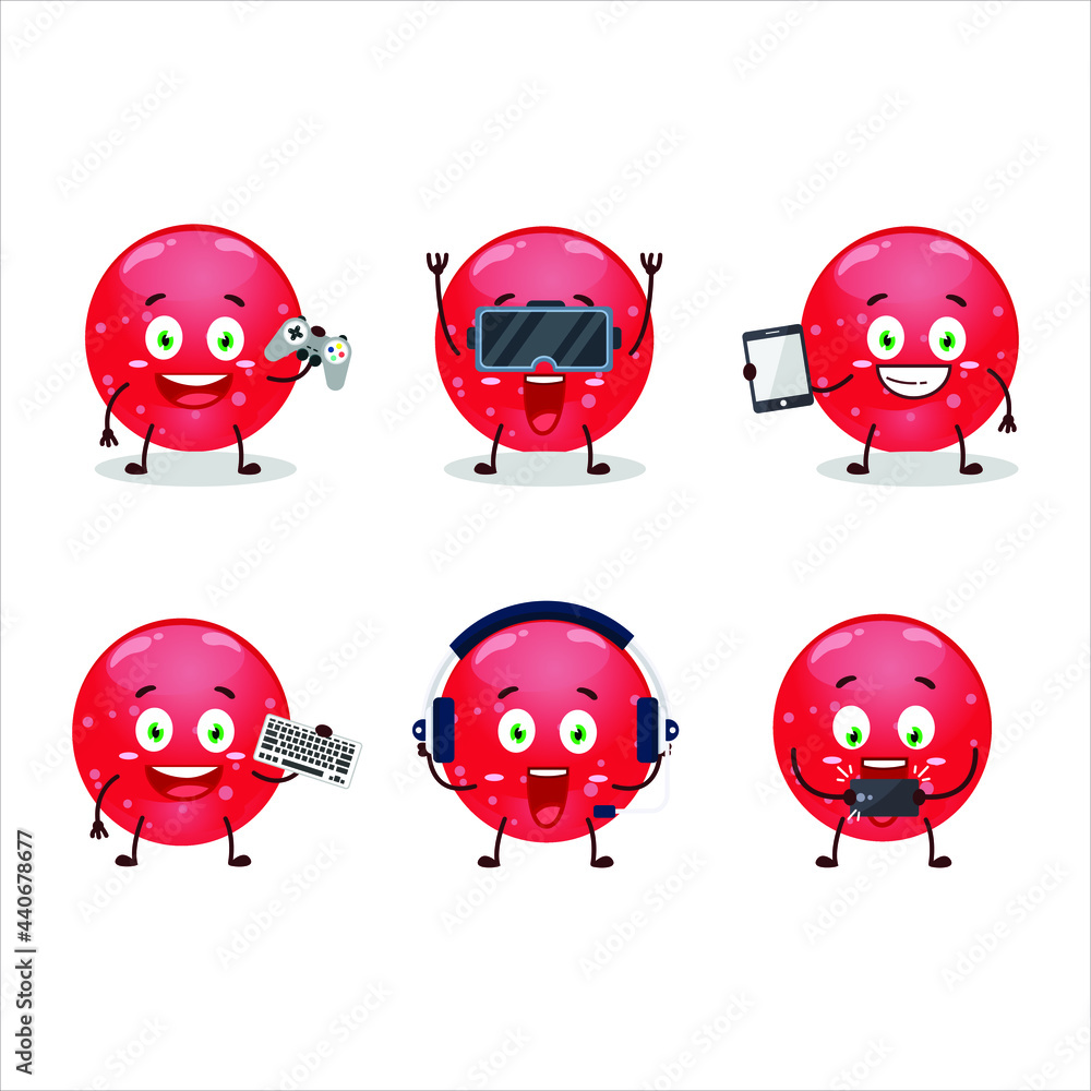 Wall mural Jelly sweets candy red cartoon character are playing games with various cute emoticons. Vector illustration