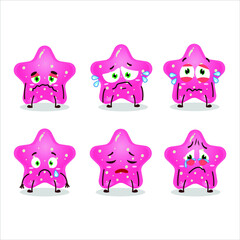 Jelly sweets candy star pink cartoon character with sad expression. Vector illustration