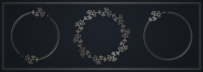 Set Round flower decoration. Vintage Frame. Greeting cards. Wedding invitation. Retro style. Vector logo templates, labels and badges