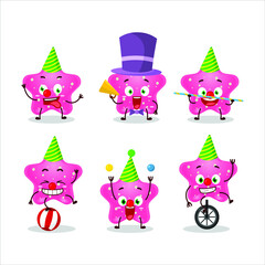 Cartoon character of jelly sweets candy star pink with various circus shows. Vector illustration