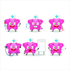 Doctor profession emoticon with jelly sweets candy star pink cartoon character. Vector illustration