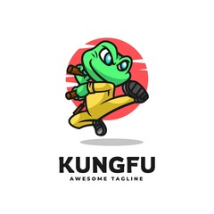 Vector Logo Illustration Kungfu Frog Mascot Cartoon Style.