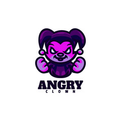 Vector Logo Illustration Angry Clown Mascot Cartoon Style.
