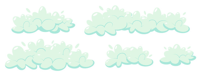 Soap foam with bubbles. Set of cartoon shampoo and soap foam sud. Vector illustration