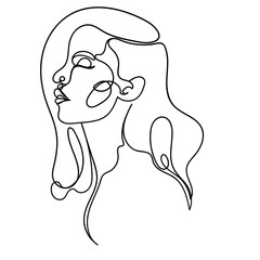 One line woman portrait in contemporary abstract style.