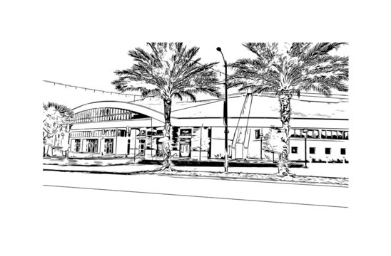 Building View With Landmark Of Gainesville Is A City In Northern Florida. Hand Drawn Sketch Illustration In Vector.