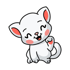 Obraz na płótnie Canvas Smiling little white cat cartoon