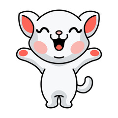 Cute happy little white cat cartoon