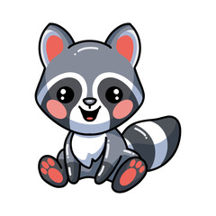 Cute baby raccoon cartoon sitting