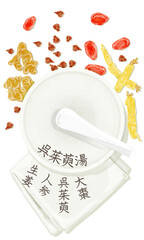 漢方生薬「呉茱萸湯」手描き水彩風イラスト